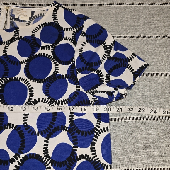 Kate Spade Blue Print Top White Cotton Mod Crop Blouse Short Sleeve Bold size Lg - Picture 7 of 10